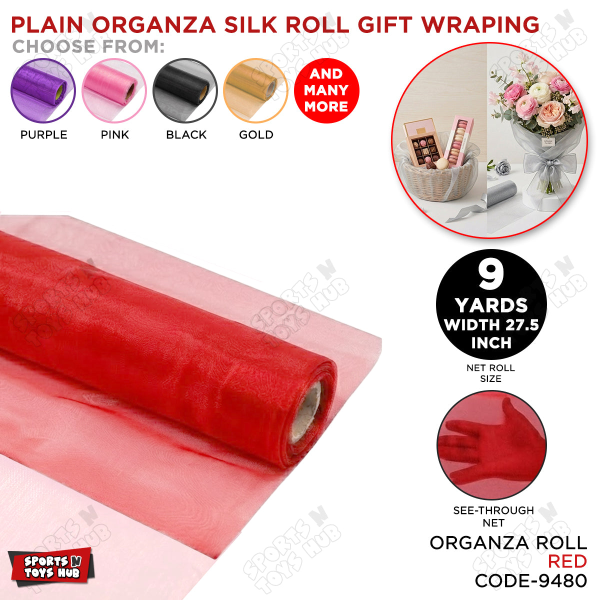 9 Yard - Plain Organza Silk Roll Gift Wrapping Net