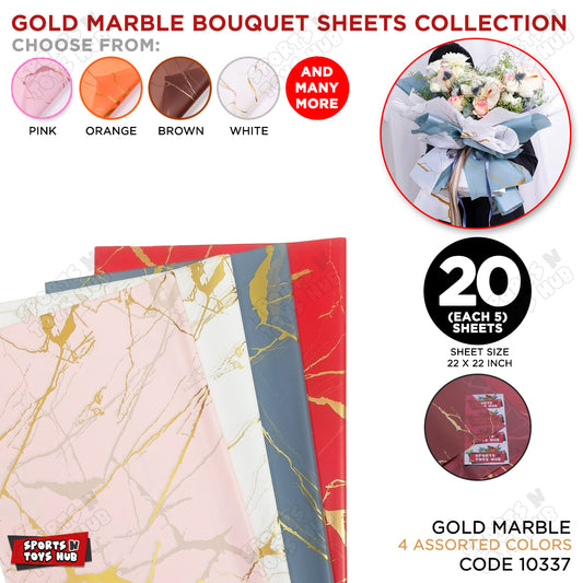 Gold Marble Veins Frosted Translucent Floral or Money Bouquet Wrapping Sheets