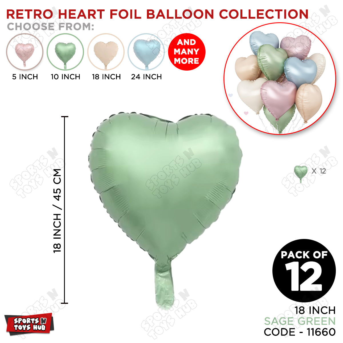 18 Inch - Vintage Sage Green Heart Foil Balloon
