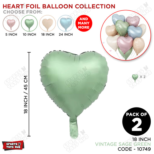 18 Inch - Vintage Sage Green Heart Foil Balloon