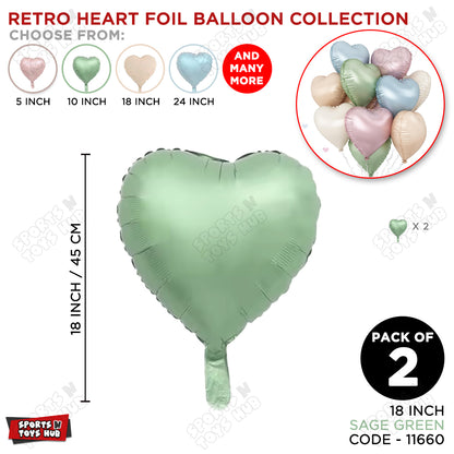 18 Inch - Vintage Sage Green Heart Foil Balloon