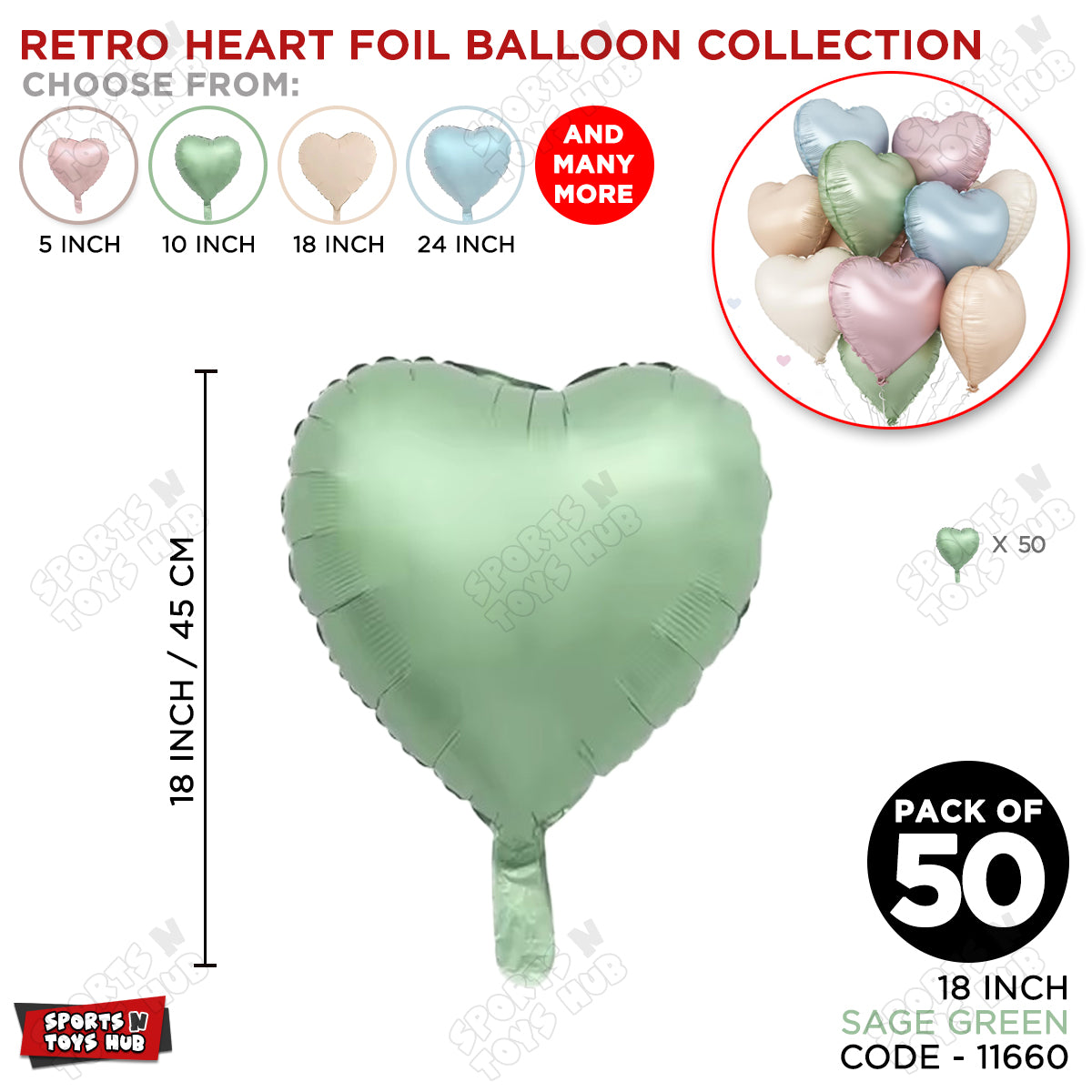 18 Inch - Vintage Sage Green Heart Foil Balloon