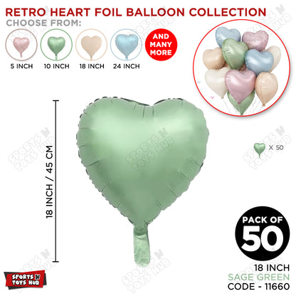 18 Inch - Vintage Sage Green Heart Foil Balloon