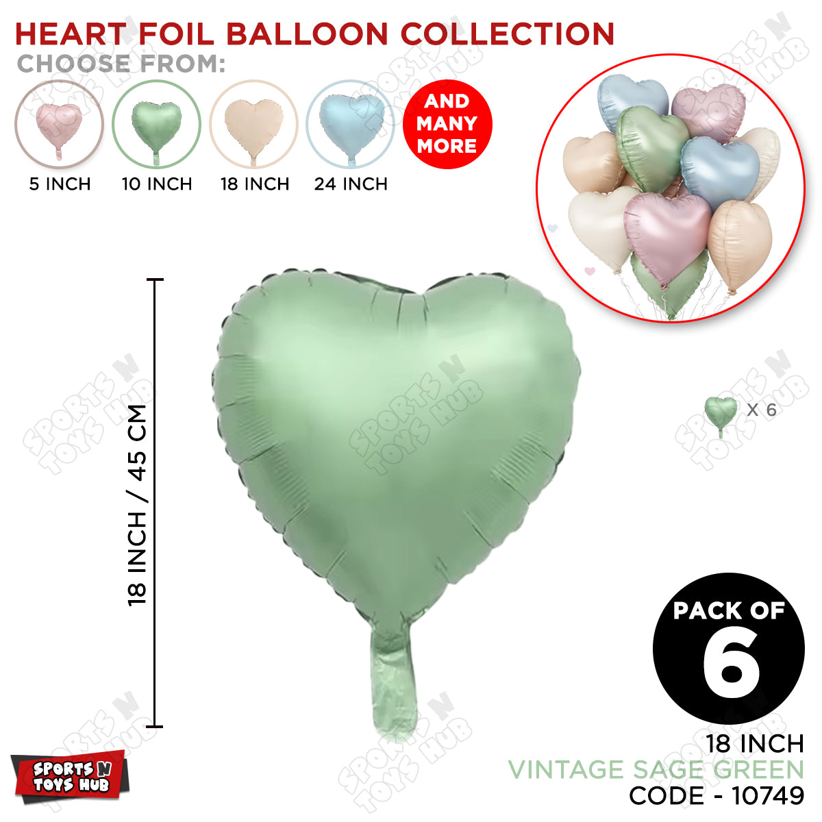18 Inch - Vintage Sage Green Heart Foil Balloon