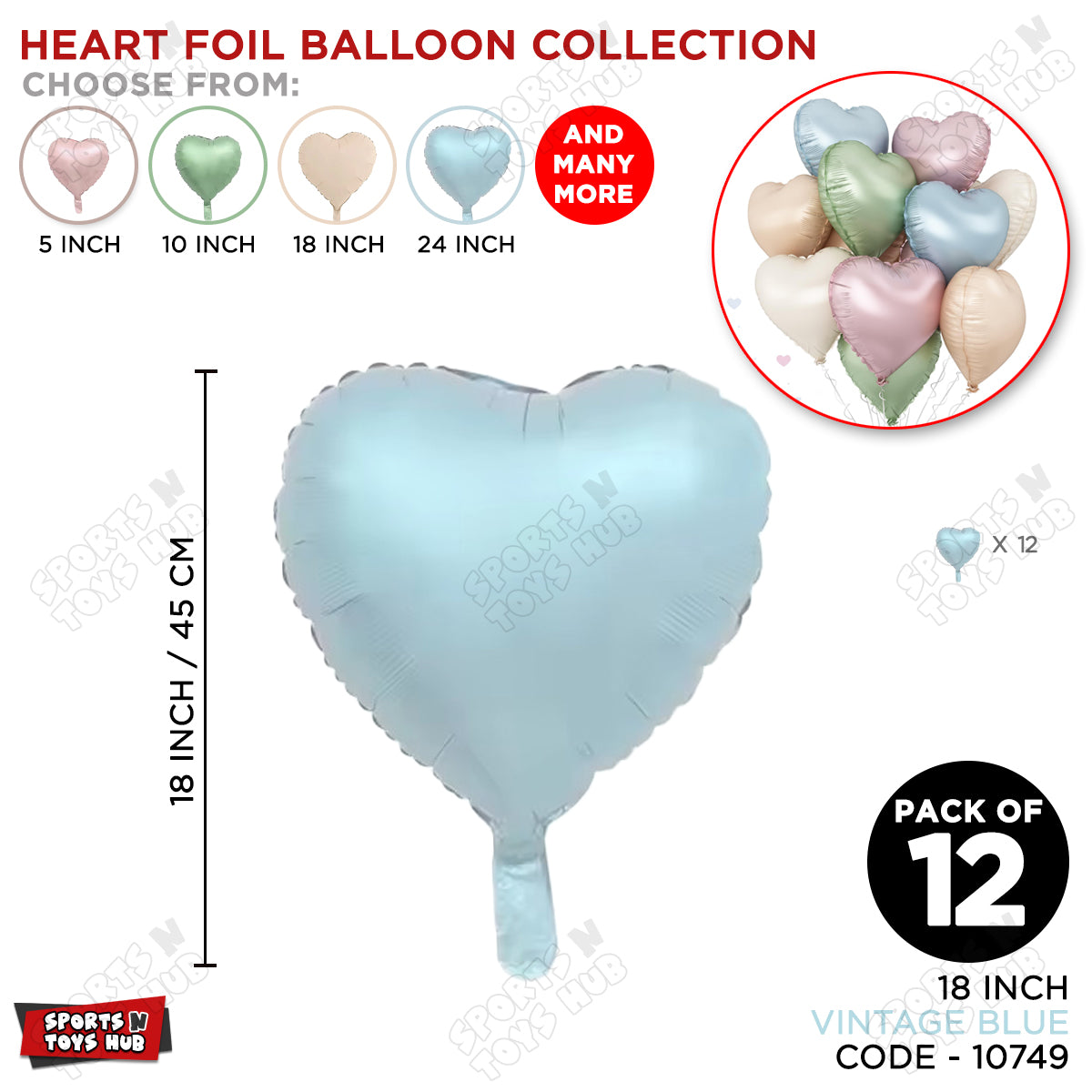 18 Inch - Vintage Blue Heart Foil Balloon