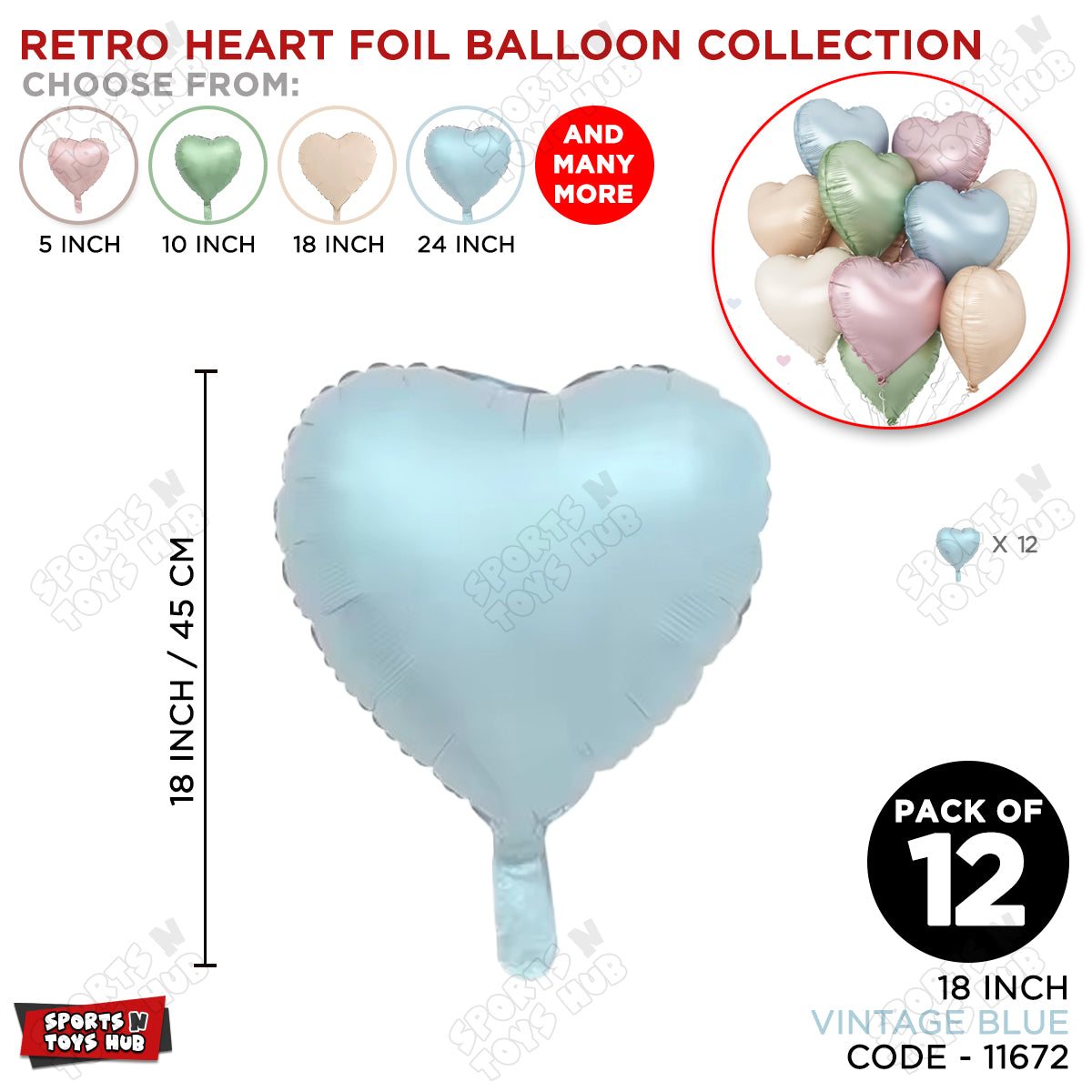 18 Inch - Vintage Blue Heart Foil Balloon