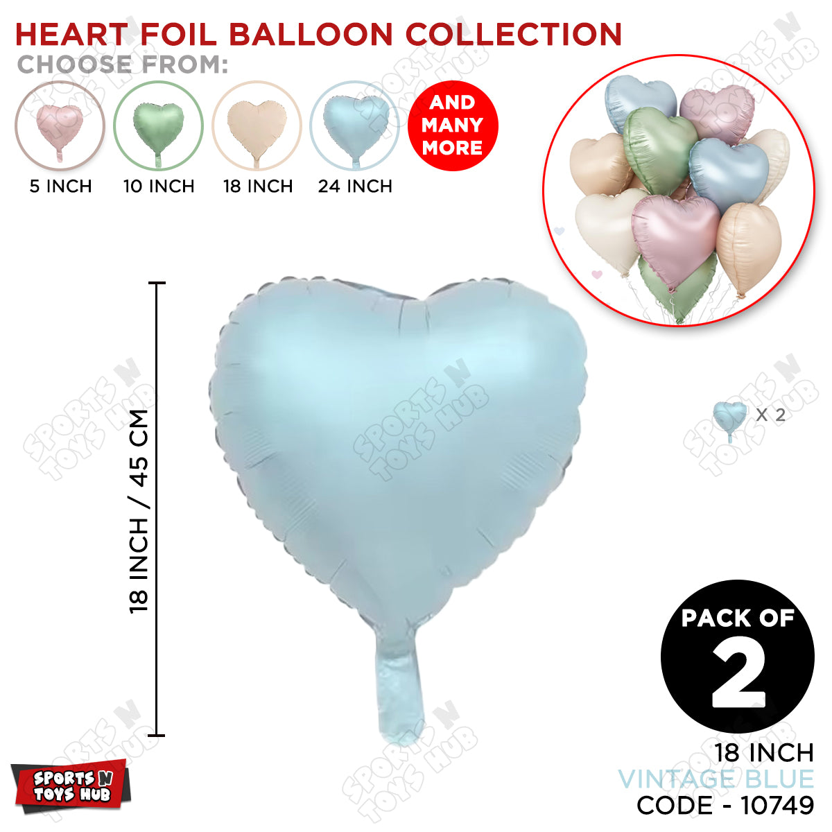 18 Inch - Vintage Blue Heart Foil Balloon