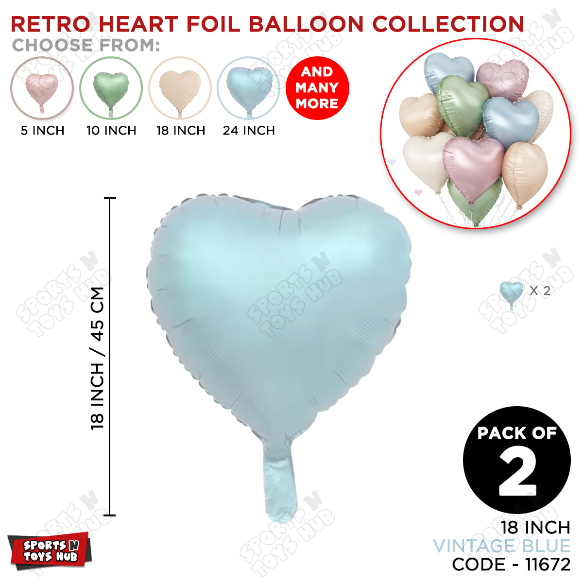 18 Inch - Vintage Blue Heart Foil Balloon