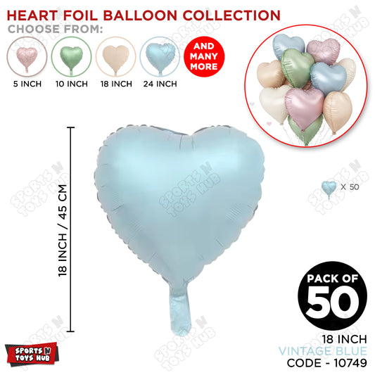 18 Inch - Vintage Blue Heart Foil Balloon