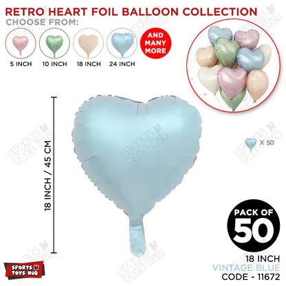 18 Inch - Vintage Blue Heart Foil Balloon