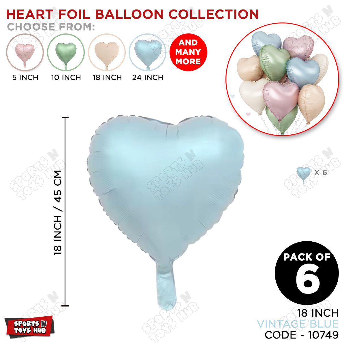 18 Inch - Vintage Blue Heart Foil Balloon