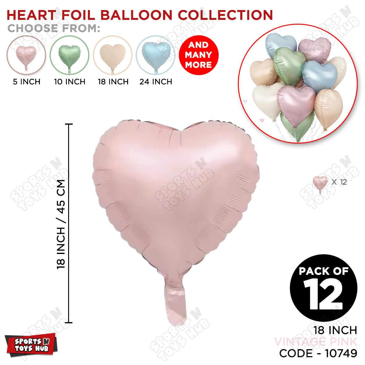 18 Inch - Vintage Pink Heart Foil Balloon