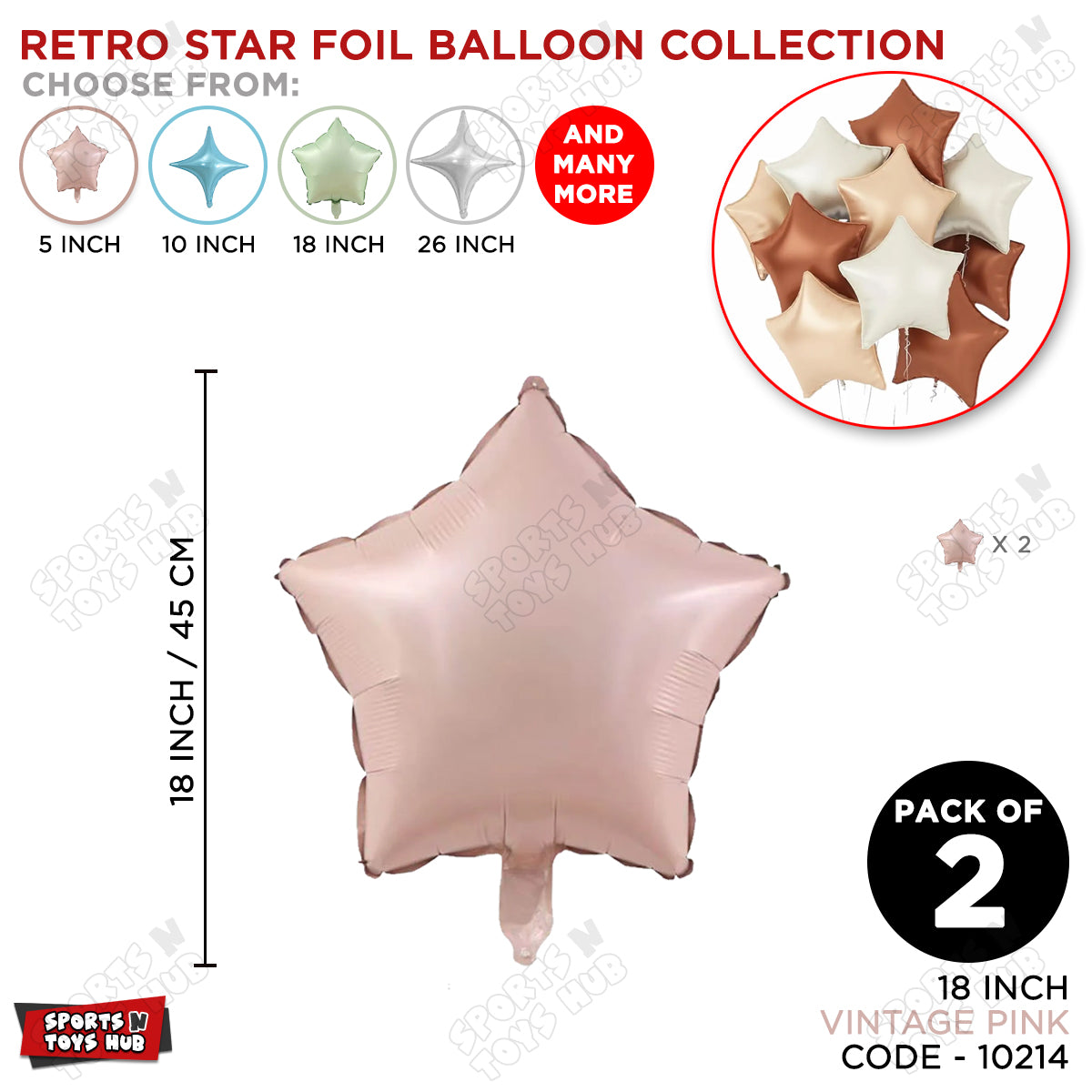 18 Inch - Vintage Pink Star Foil Balloon