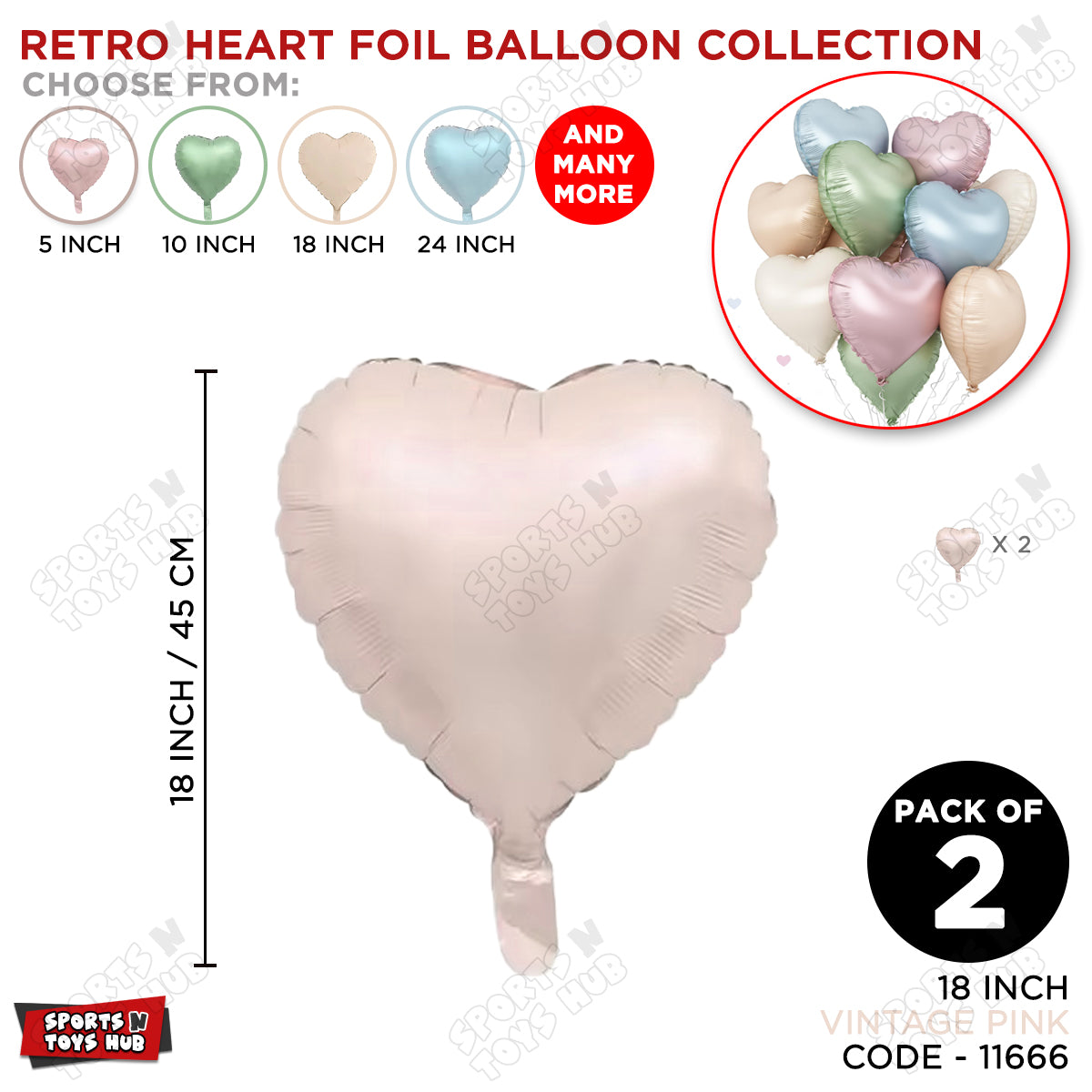 18 Inch - Vintage Pink Heart Foil Balloon