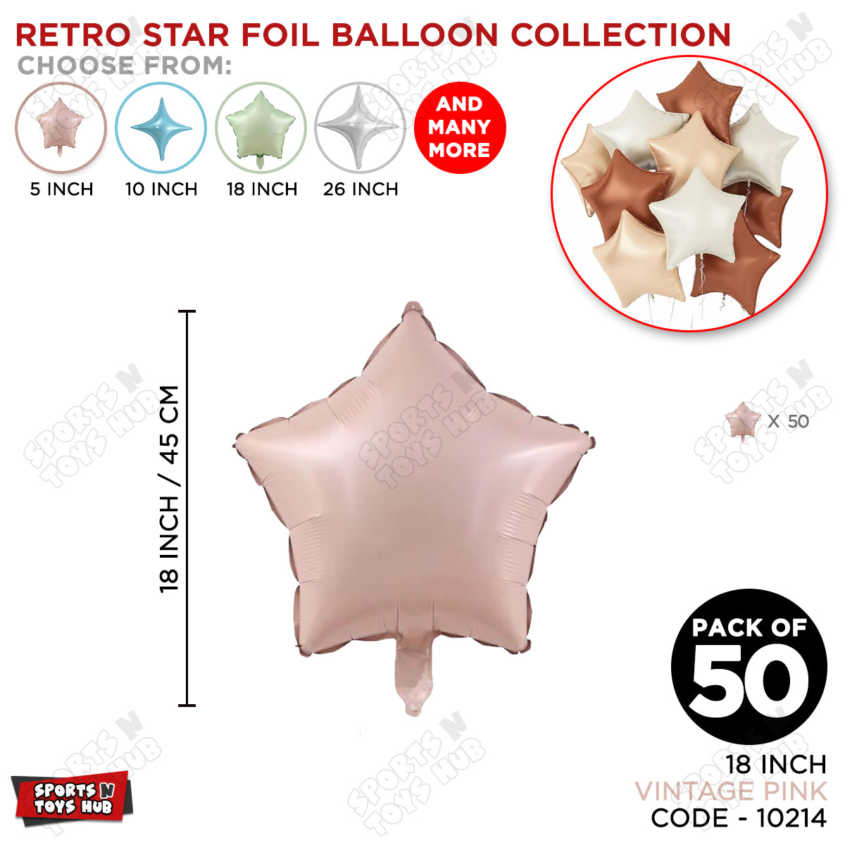 18 Inch - Vintage Pink Star Foil Balloon