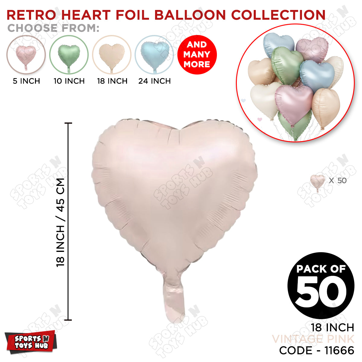 18 Inch - Vintage Pink Heart Foil Balloon