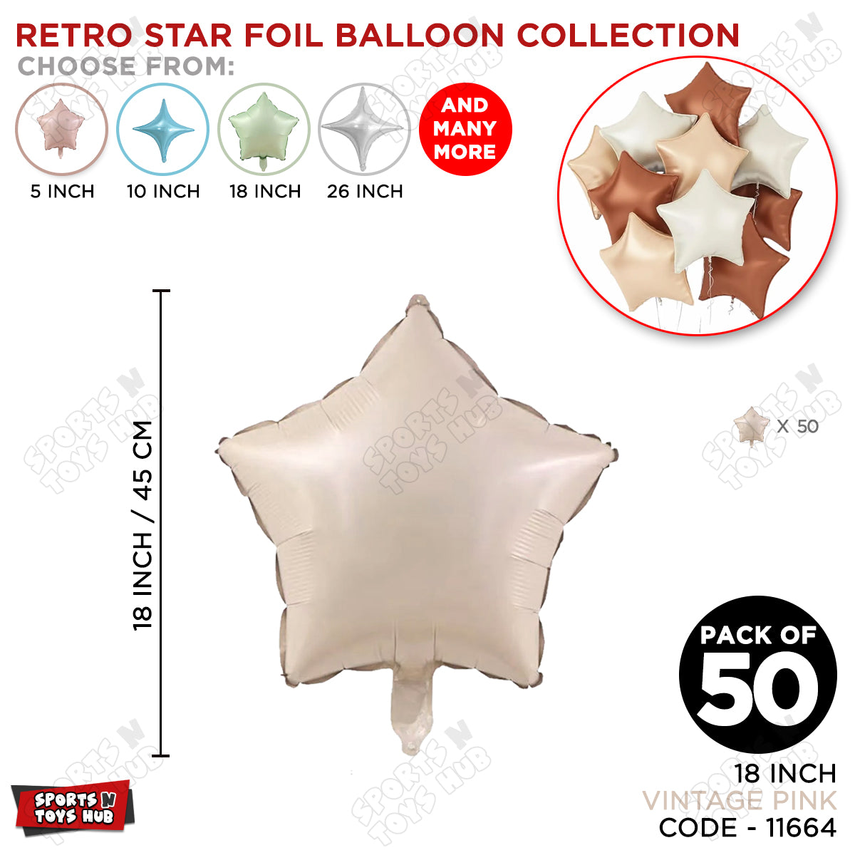 18 Inch - Vintage Pink Star Foil Balloon