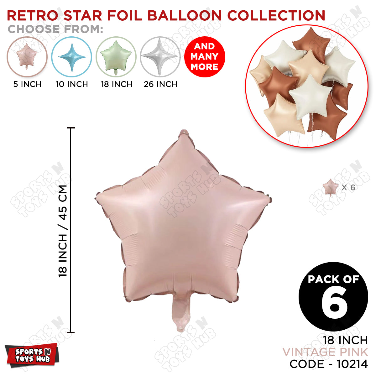 18 Inch - Vintage Pink Star Foil Balloon