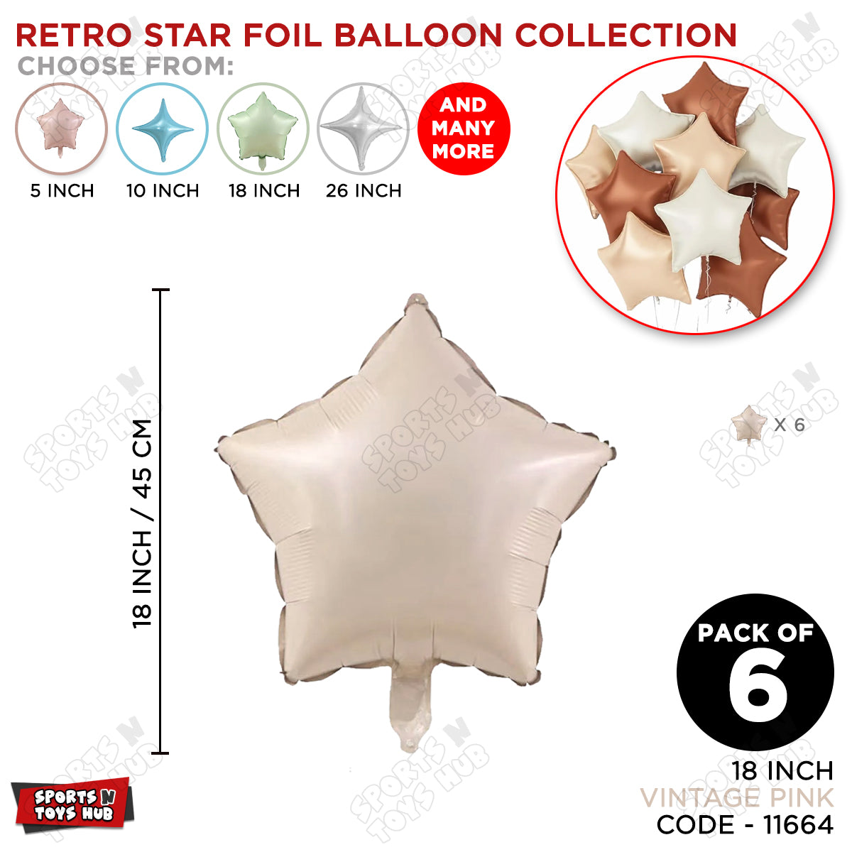 18 Inch - Vintage Pink Star Foil Balloon