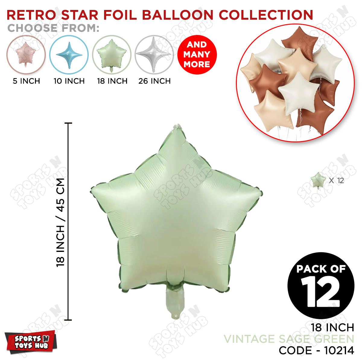 18 Inch - Vintage Sage Green Star Foil Balloon