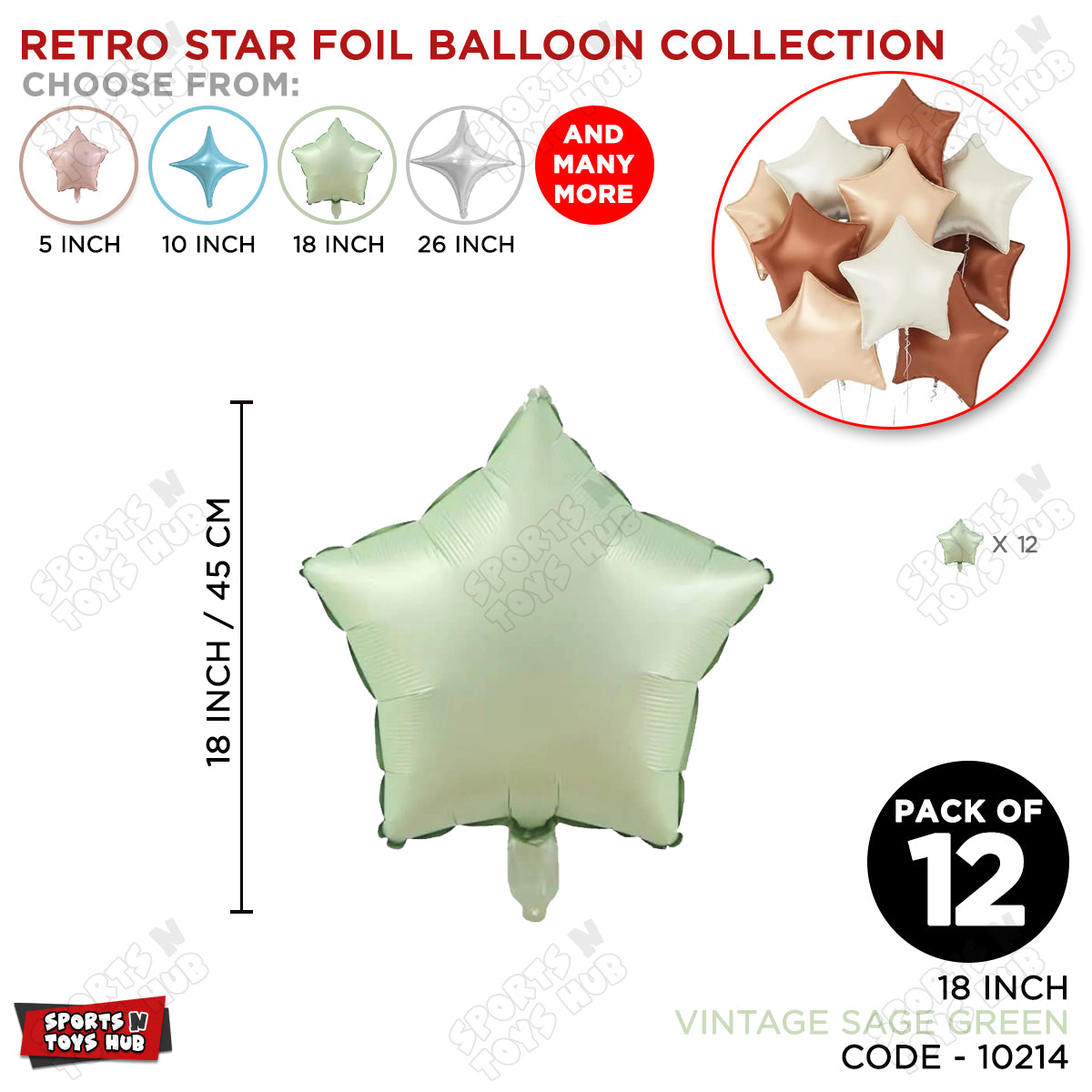 18 Inch - Vintage Sage Green Star Foil Balloon