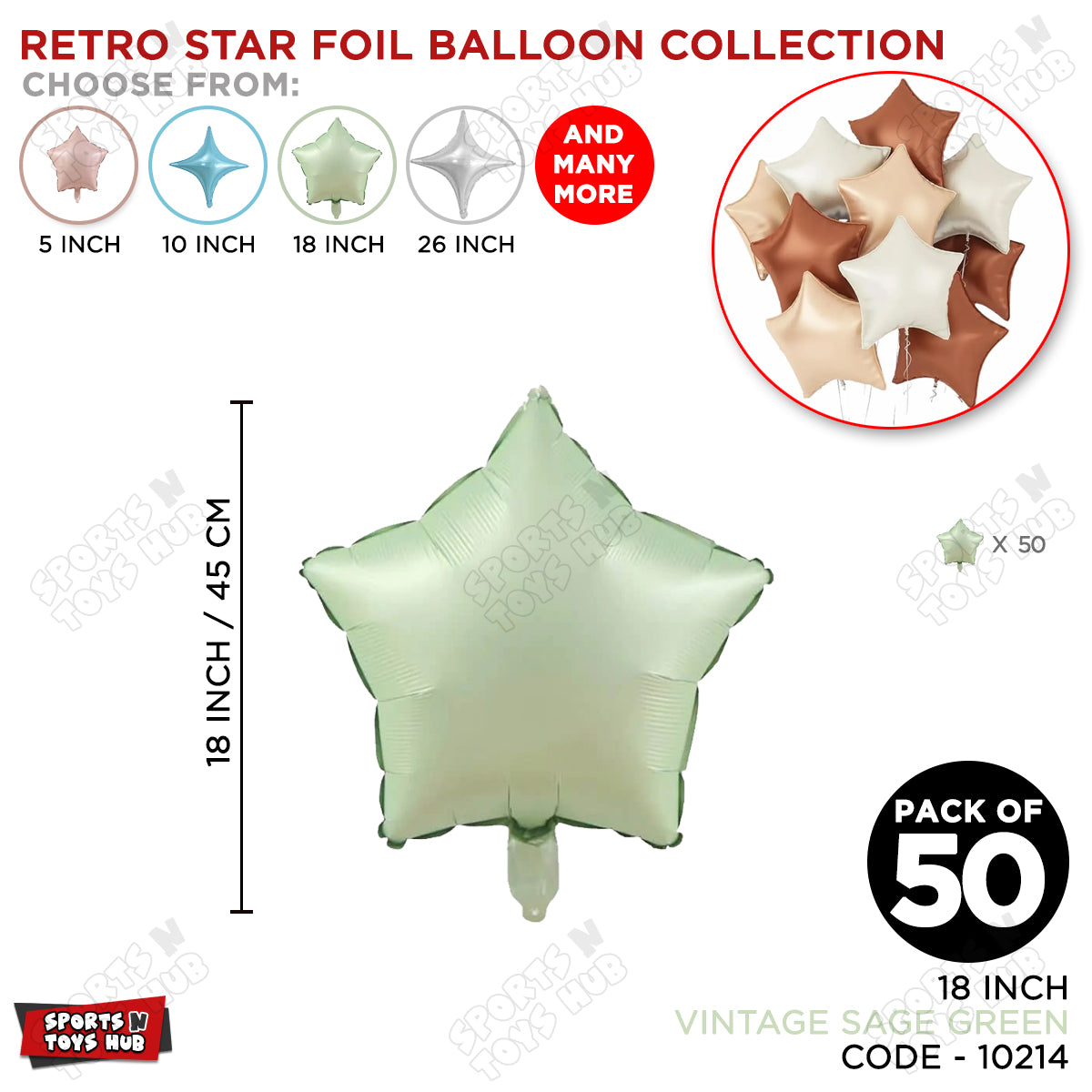 18 Inch - Vintage Sage Green Star Foil Balloon